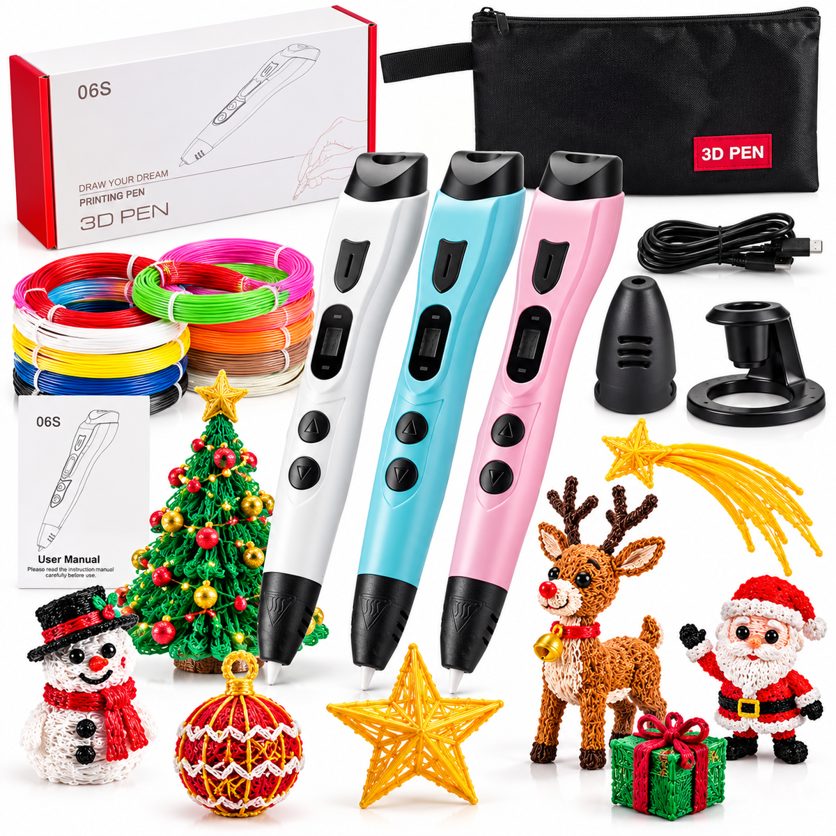 🖌️ 3D-Druckstift mit Display – Komplettset mit 10 Farben, Zeichenvorlagen & Tasche