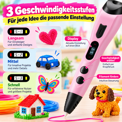 🖌️ 3D-Druckstift mit Display – Komplettset mit 10 Farben, Zeichenvorlagen & Tasche