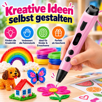 🖌️ 3D-Druckstift mit Display – Komplettset mit 10 Farben, Zeichenvorlagen & Tasche