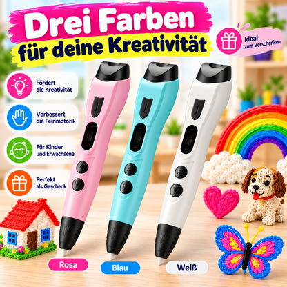 🖌️ 3D-Druckstift mit Display – Komplettset mit 10 Farben, Zeichenvorlagen & Tasche