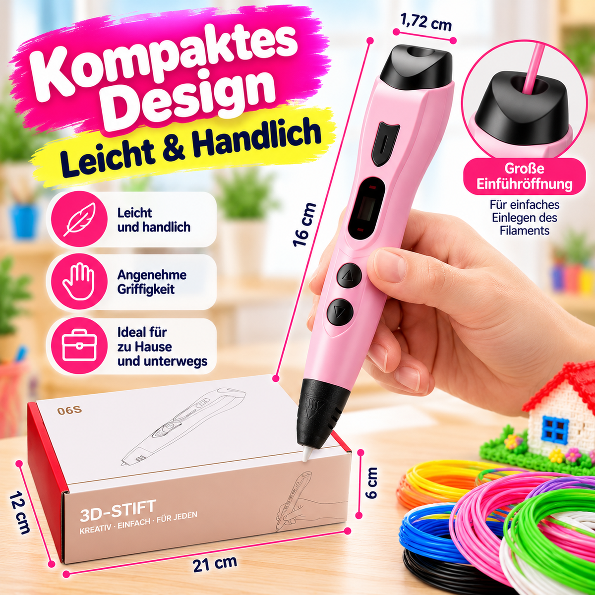 🖌️ 3D-Druckstift mit Display – Komplettset mit 10 Farben, Zeichenvorlagen & Tasche