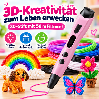 🖌️ 3D-Druckstift mit Display – Komplettset mit 10 Farben, Zeichenvorlagen & Tasche